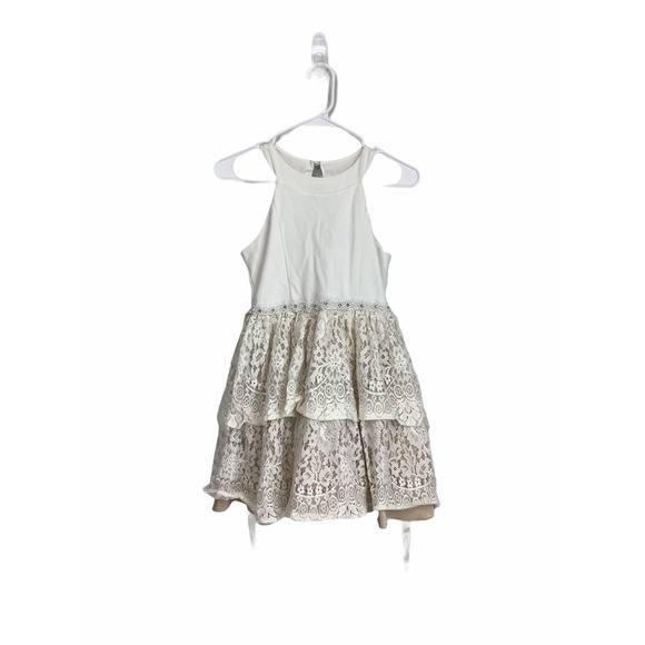 White Pearl Beaded Layered Tiered Lace Dress - Picture 1 of 6